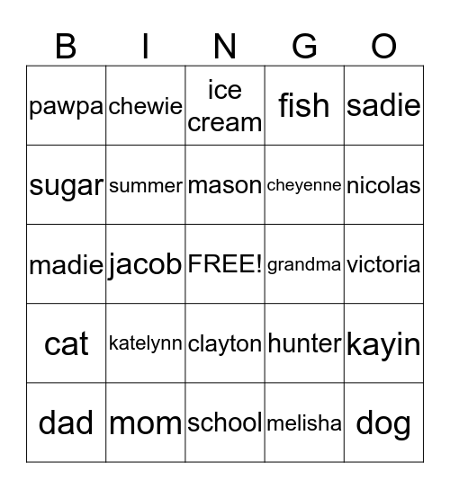 Untitled Bingo Card