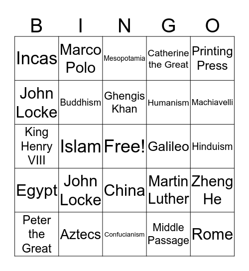 Final Review Bingo Card