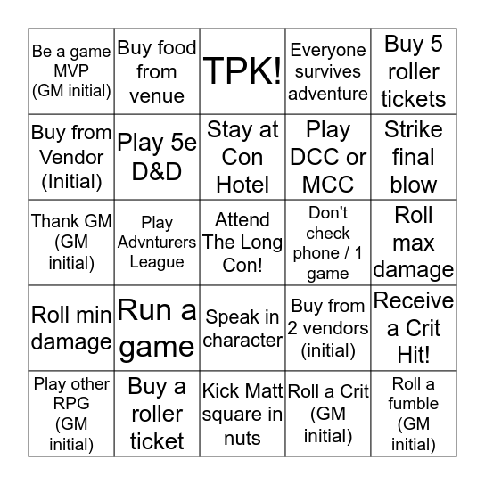 The Long Con Bingo! Bingo Card