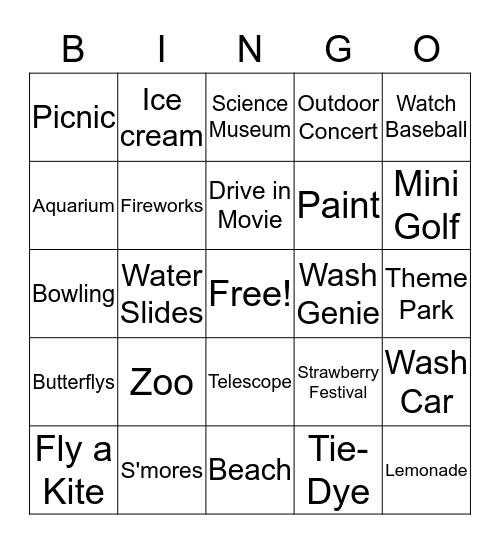 Summer Bingo Card