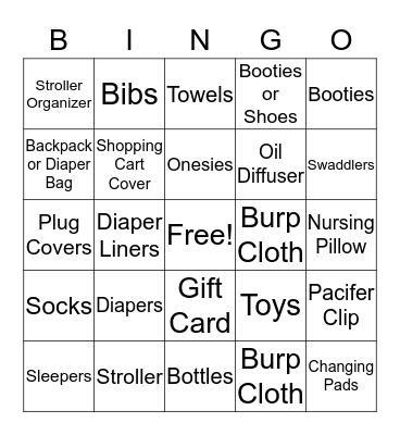 Amanda's Baby Shower Bingo Card