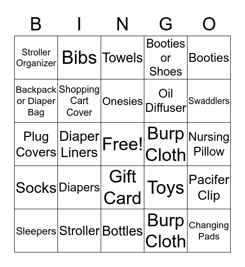 Amanda's Baby Shower Bingo Card