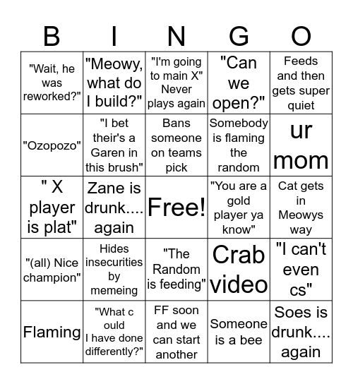 League Bingo Card