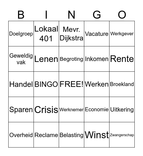 Laatste les economie :-) Bingo Card