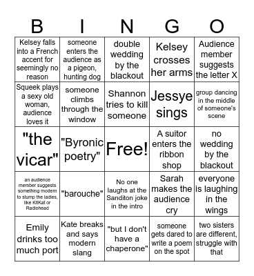 Improvised Jane Austen at iO Bingo Card