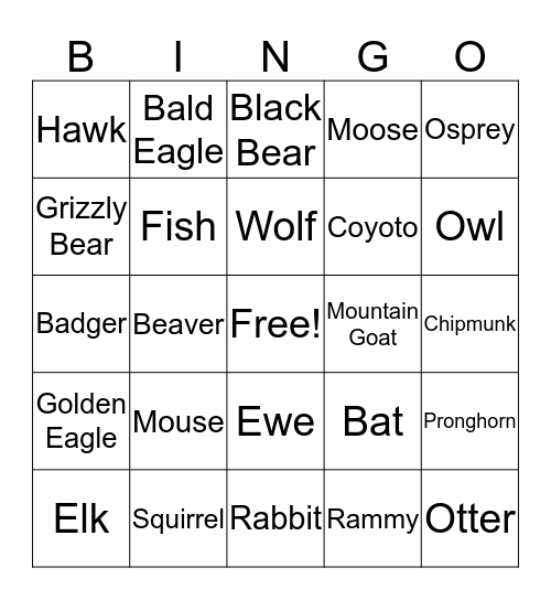 Yellowstone Bingo Card