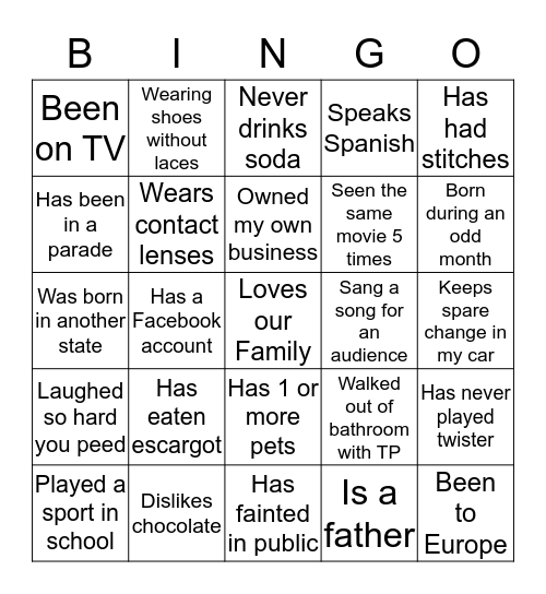 Father's Day Weekend Bingo Card