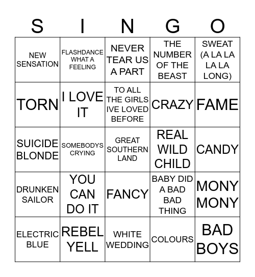 375 ARTISTS STARTING WITH THE LETTER I Bingo Card