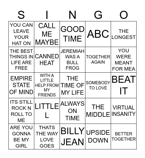 376 ARTISTS STARTING WITH THE LETTER J Bingo Card