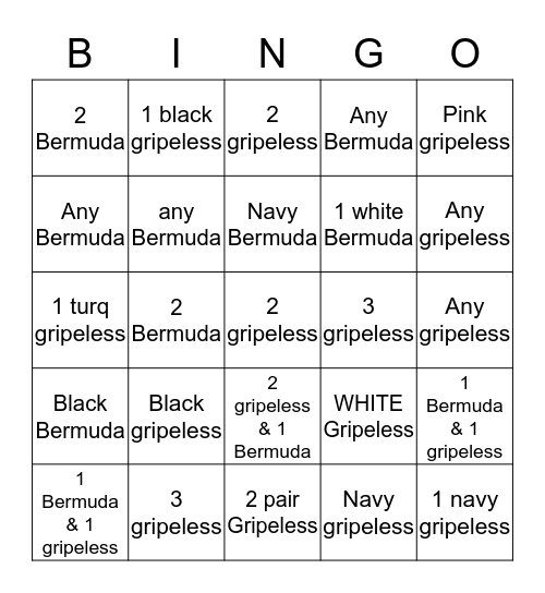Gretchen’s Gripeless Bingo!  Bingo Card