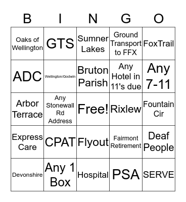 B Shift Bingo  Bingo Card