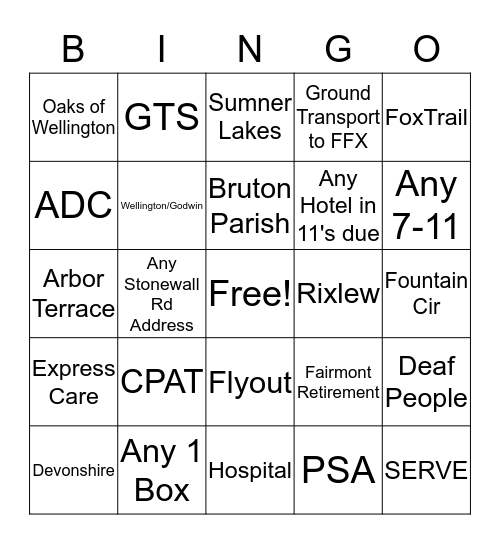 B Shift Bingo  Bingo Card