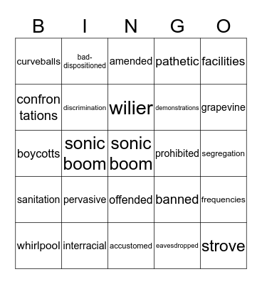 Watsons Bingo-vocabulary for Ch. 9-Epilogue Bingo Card