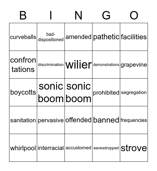 Watsons Bingo-vocabulary for Ch. 9-Epilogue Bingo Card