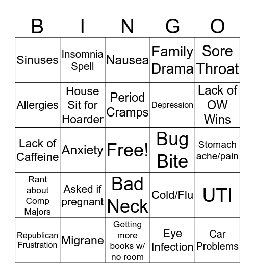 Olivia Misery BINGO Card