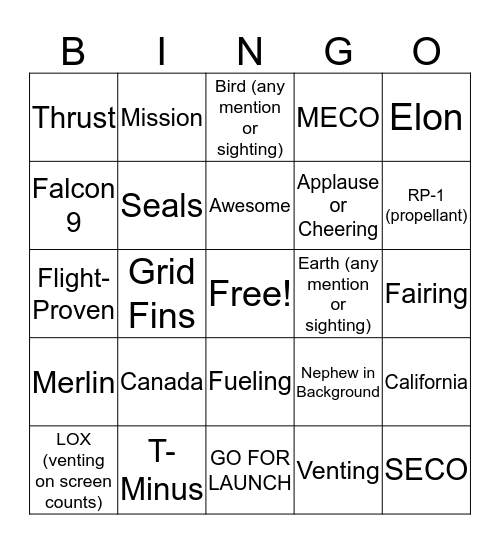 RADARSAT Constellation Launch Bingo! Bingo Card