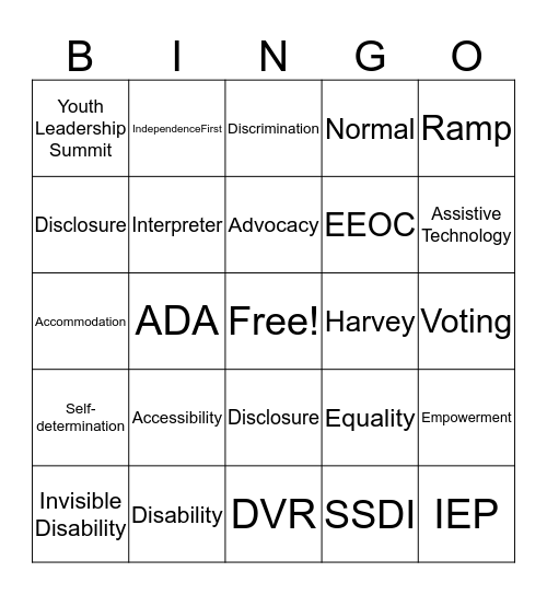 Disability bingo Card