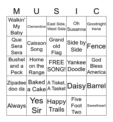 Summer Music Bingo Card