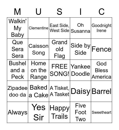 Summer Music Bingo Card