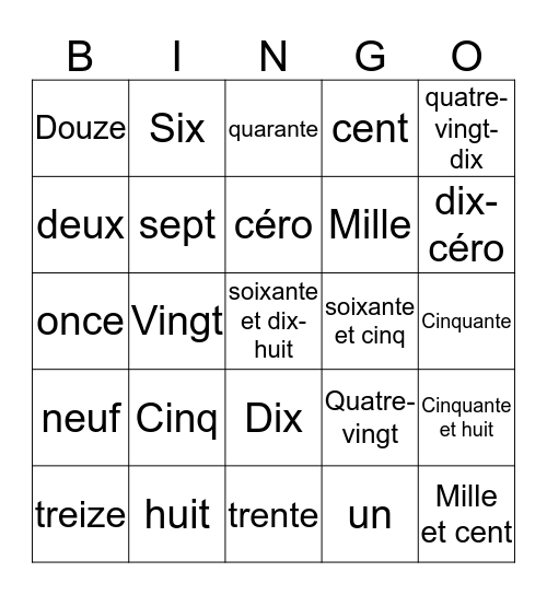 Francais Bingo Card