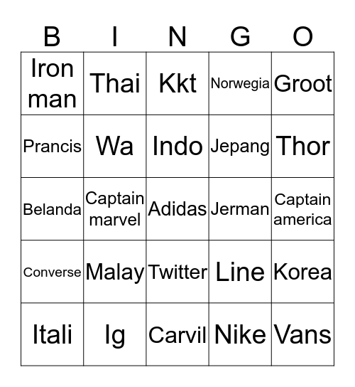 Untitled Bingo Card