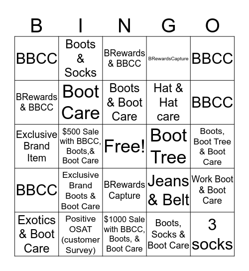 Bootbarn Bingo Card