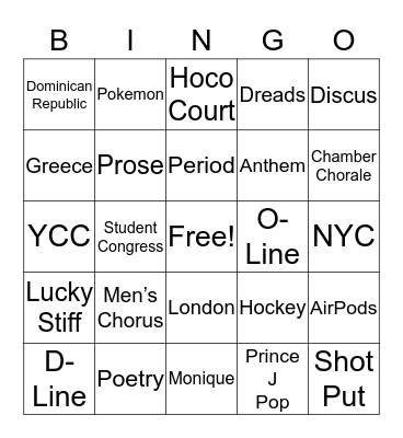 Big Fella Bingo Card