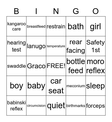 Getting Prepared for Baby Bingo Card