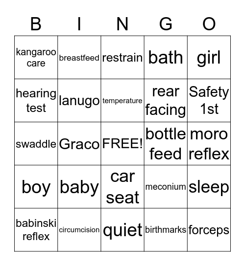 Getting Prepared for Baby Bingo Card