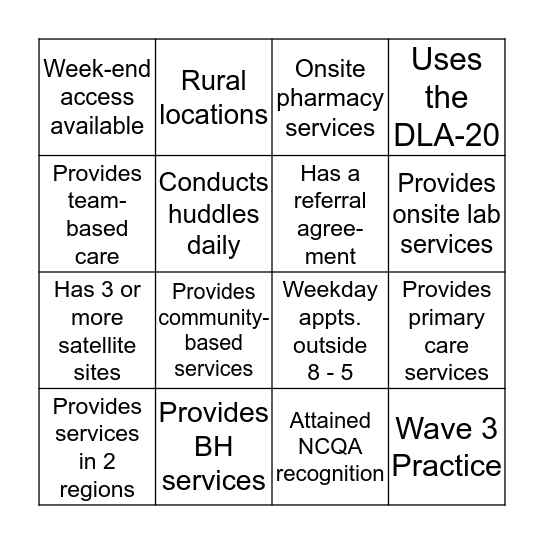 Practice Bingo Card