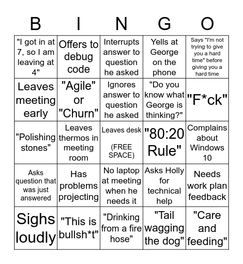 Joe Bingo Card