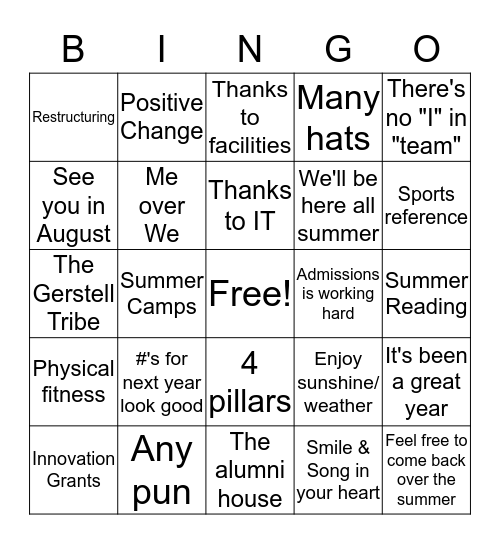 End of Year Faculty Farewell Bingo Card