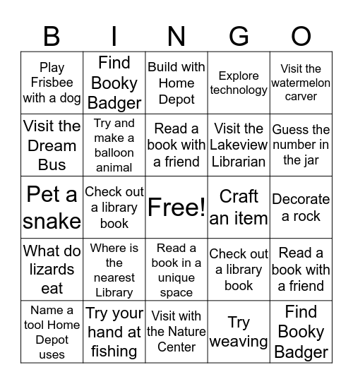 Summer Library Bingo Card