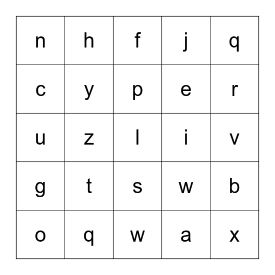 ACTION  Bingo Unit 1 Letters and Sounds Bingo Card