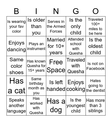 Mix and Mingle Bingo Card