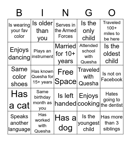 Mix and Mingle Bingo Card