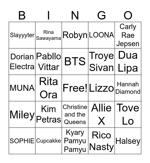 Charli XCX Feature Bingo Card