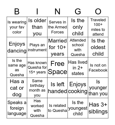 Mix and Mingle Bingo Card