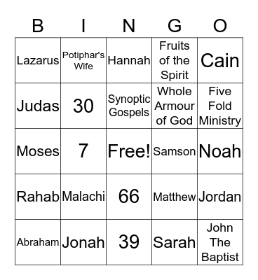 Bible Study Bingo Card