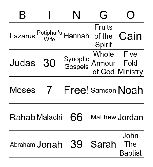 Bible Study Bingo Card