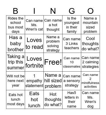 END OF GROUP BINGO Card