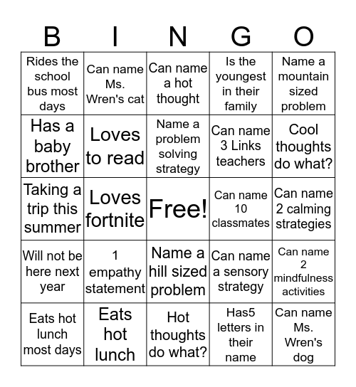 END OF GROUP BINGO Card