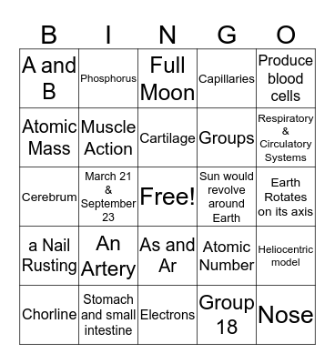 Final Exam Review Bingo Card