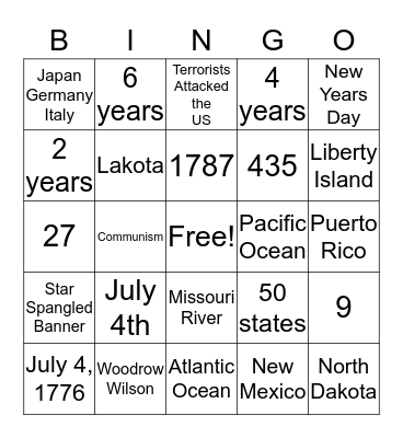 U.S. Government Bingo Card