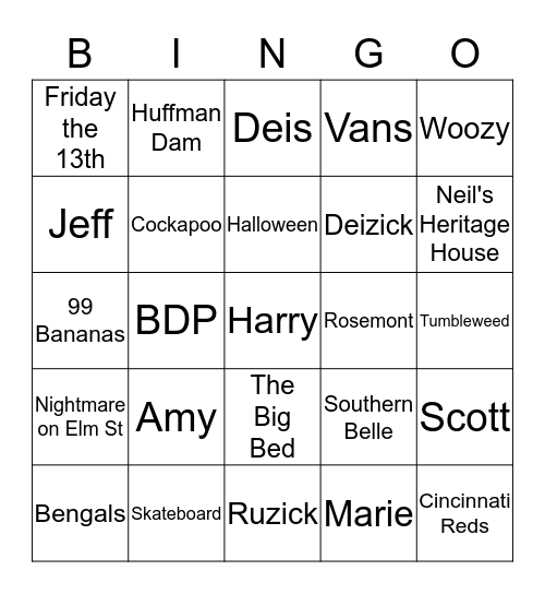Woozy Bingo Card