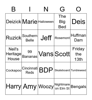Woozy Bingo Card