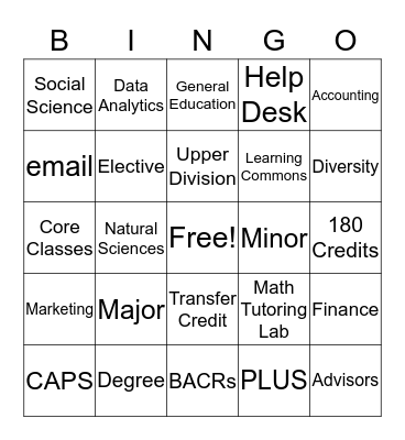College of Business Bingo Card