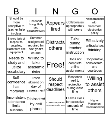 Comment Code Bingo Card