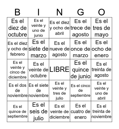 La Fecha Bingo Card