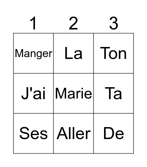 Les mots fréquents Bingo Card